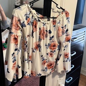 White floral off the shoulder blouse with bell sleeves